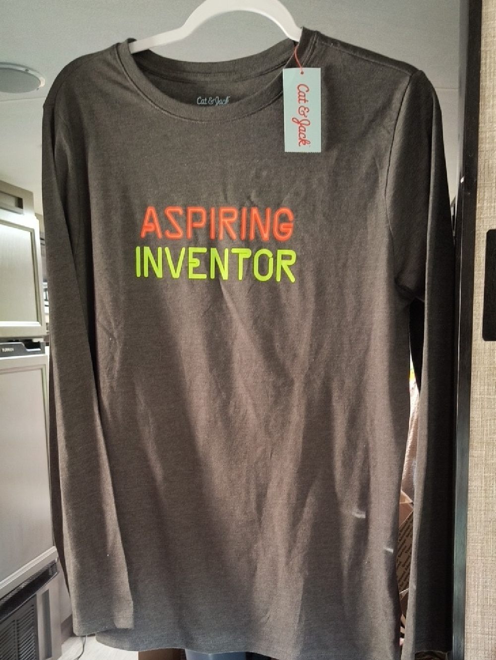 Cat & Jack Long Sleeve Tee - Charcoal with Neon Orange & Neon Green Text